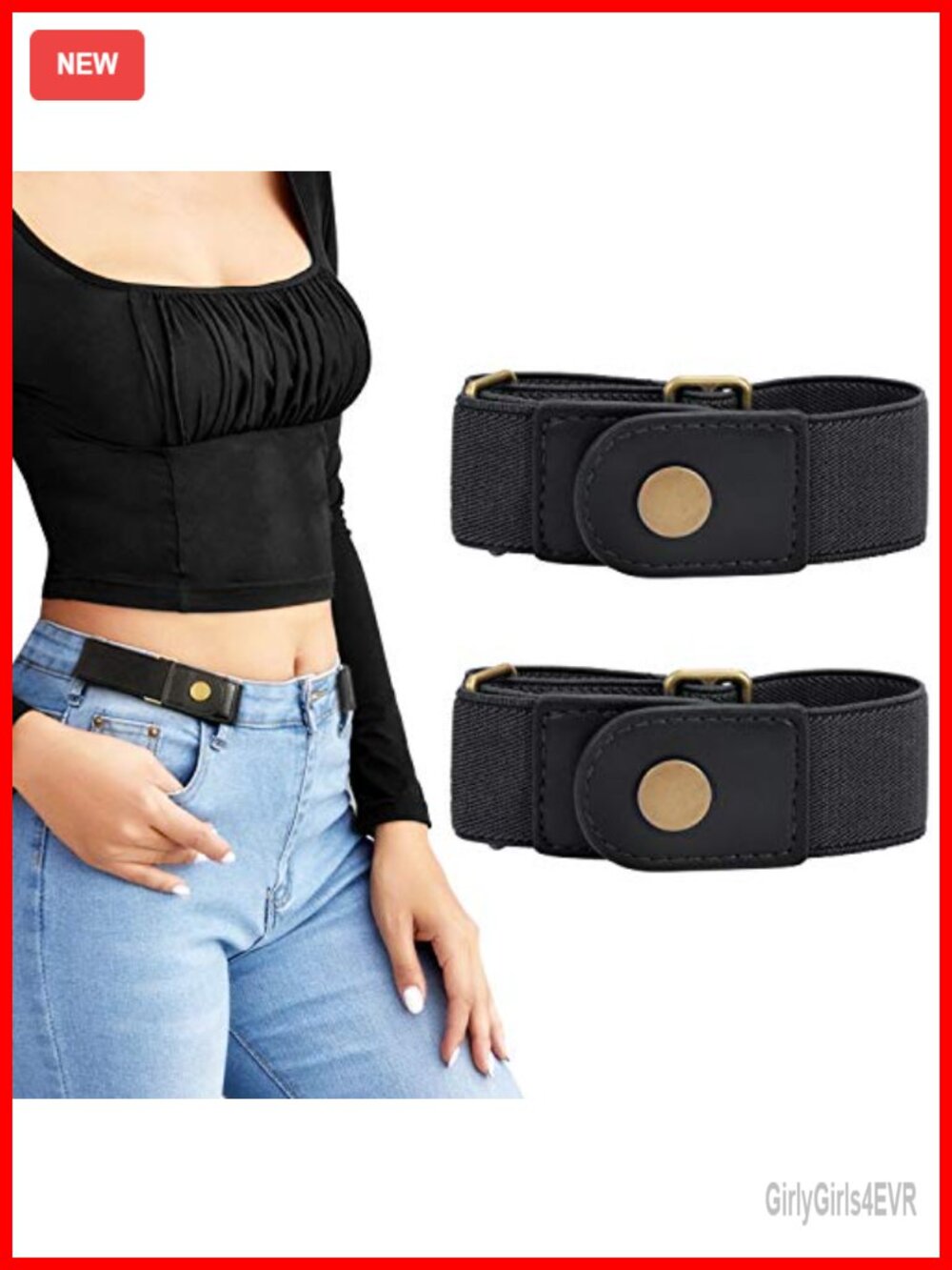 2 Pack No Buckle Stretch Belt Elastic Invisible Belt for Jeans Unisex